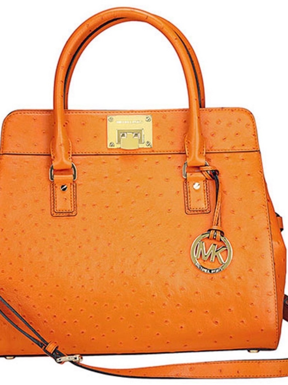 Michael Kors Orange Ostrich-Embossed Satchel with MK Charm